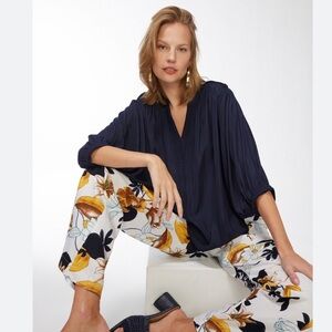 Chico’s Navy Braided Trim V Neck Top